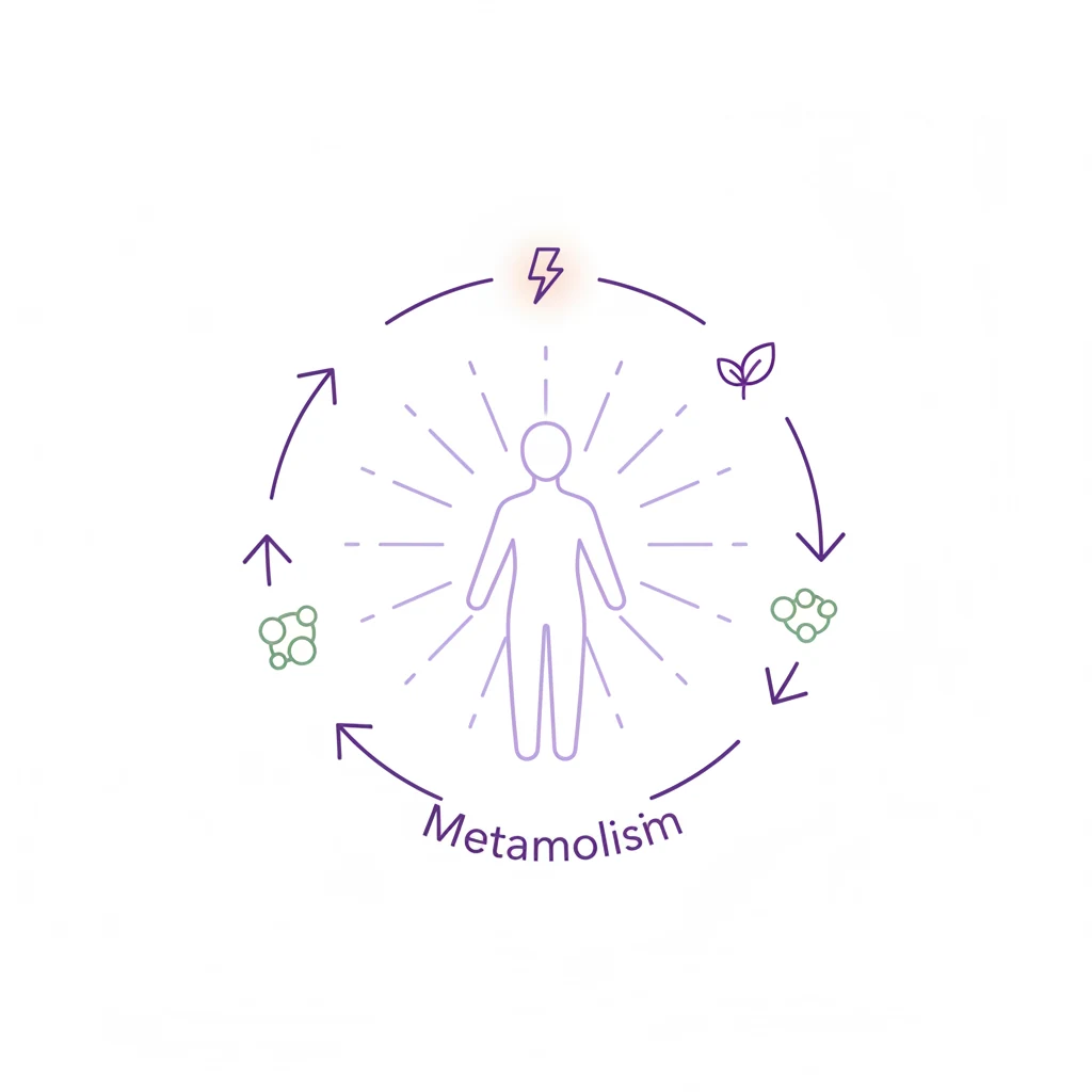 Abstract illustratie van metabolisme cyclus met plantextracten en nutriënten iconen